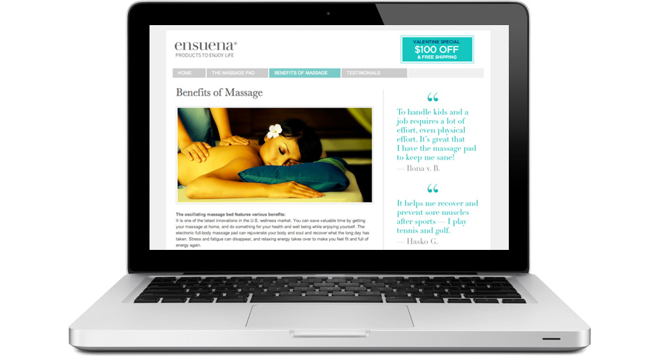 Website design: The Benefits of Massage page