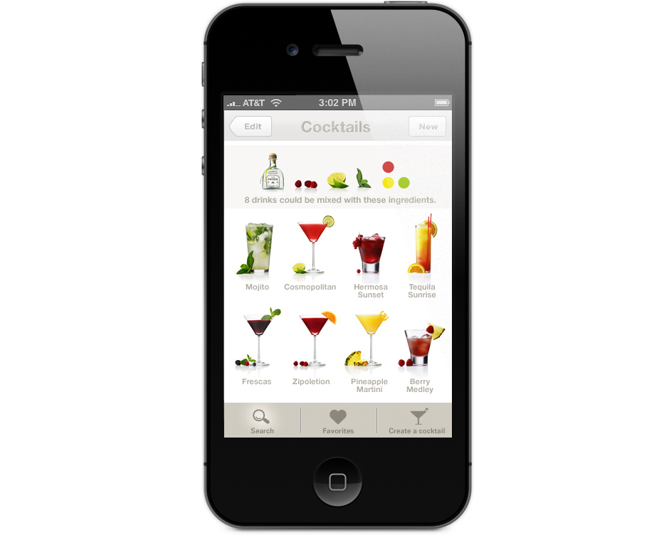 iPhone app design: The cocktail search results screen