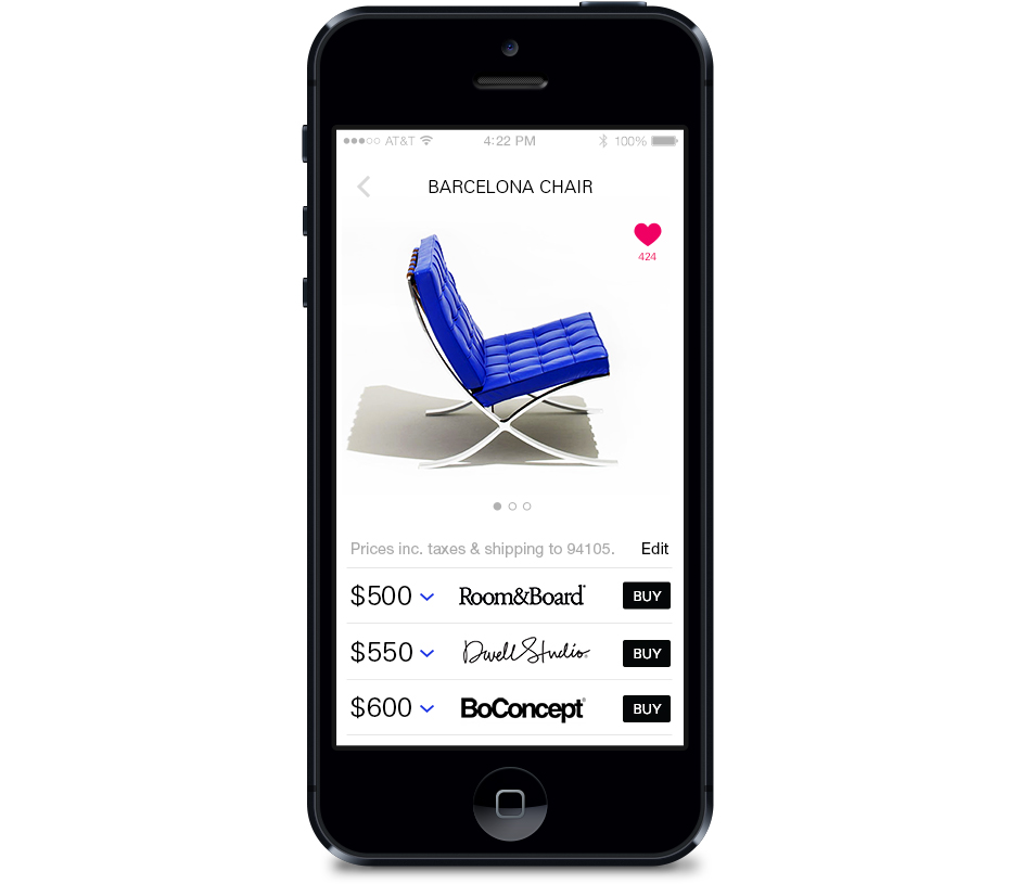 iPhone app design: The best deal app product screen